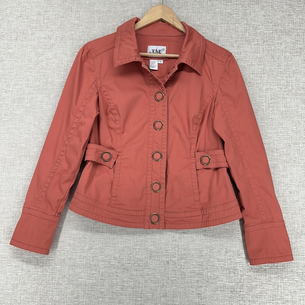 LAL Live A Little Jacket Womens Small Coral Orange Grommet‎ Snap Front Belted